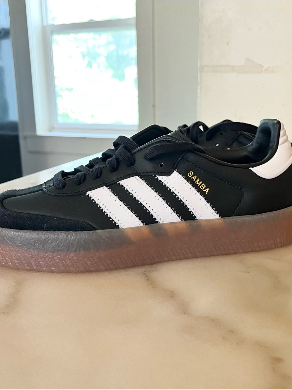 adidas Sambae JI1350 Black White Gum Platform Sneakers | Women’s Size 9